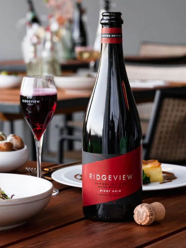 Ridgeview Sparkling Red Reserve in the glass